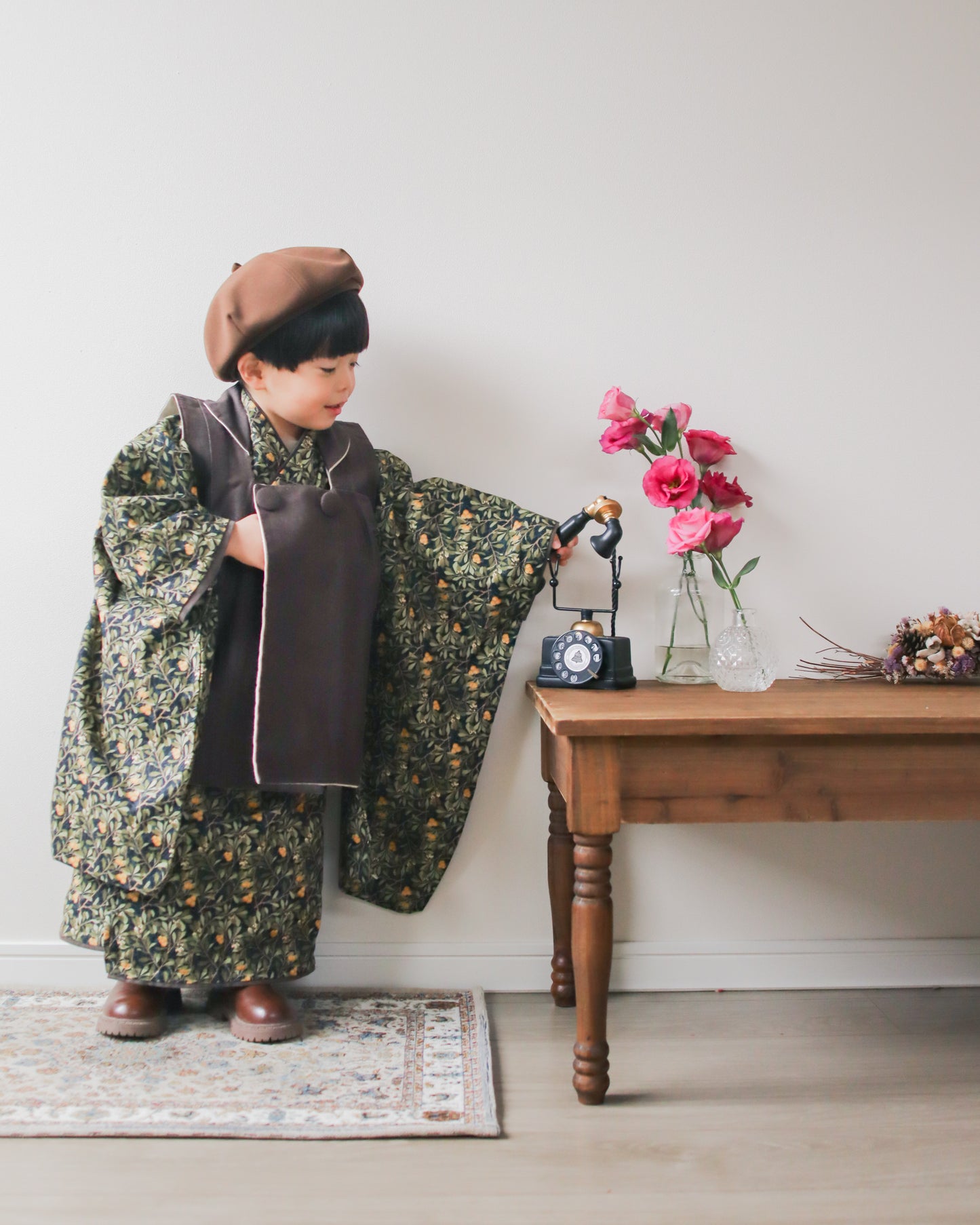 3歳 男の子 レンタル着物「10泊11日」753 リバーシブル被布(Blackモリス)