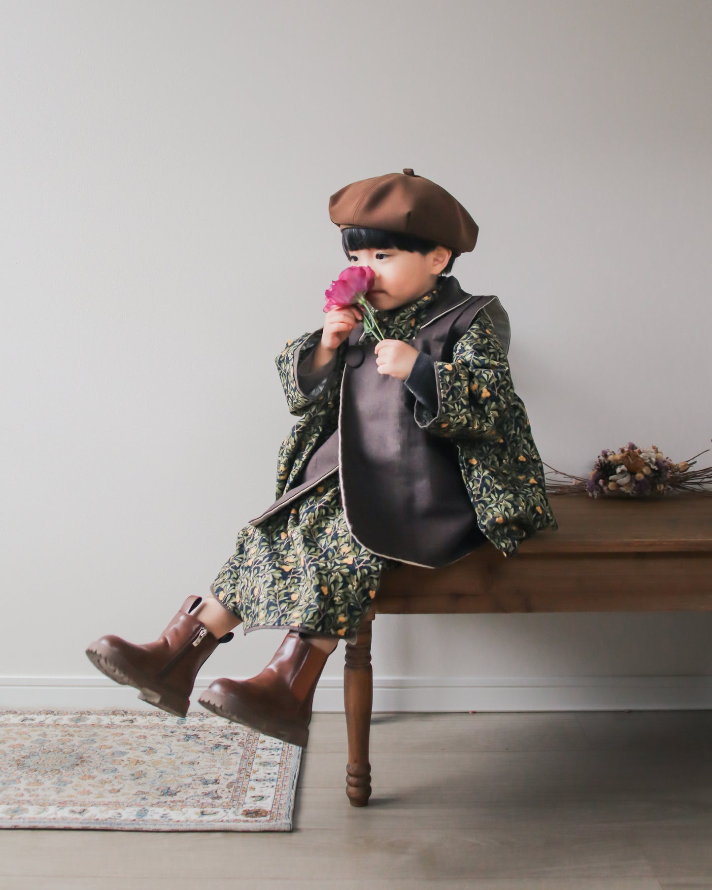 3歳 男の子 レンタル着物「10泊11日」753 リバーシブル被布(Blackモリス)