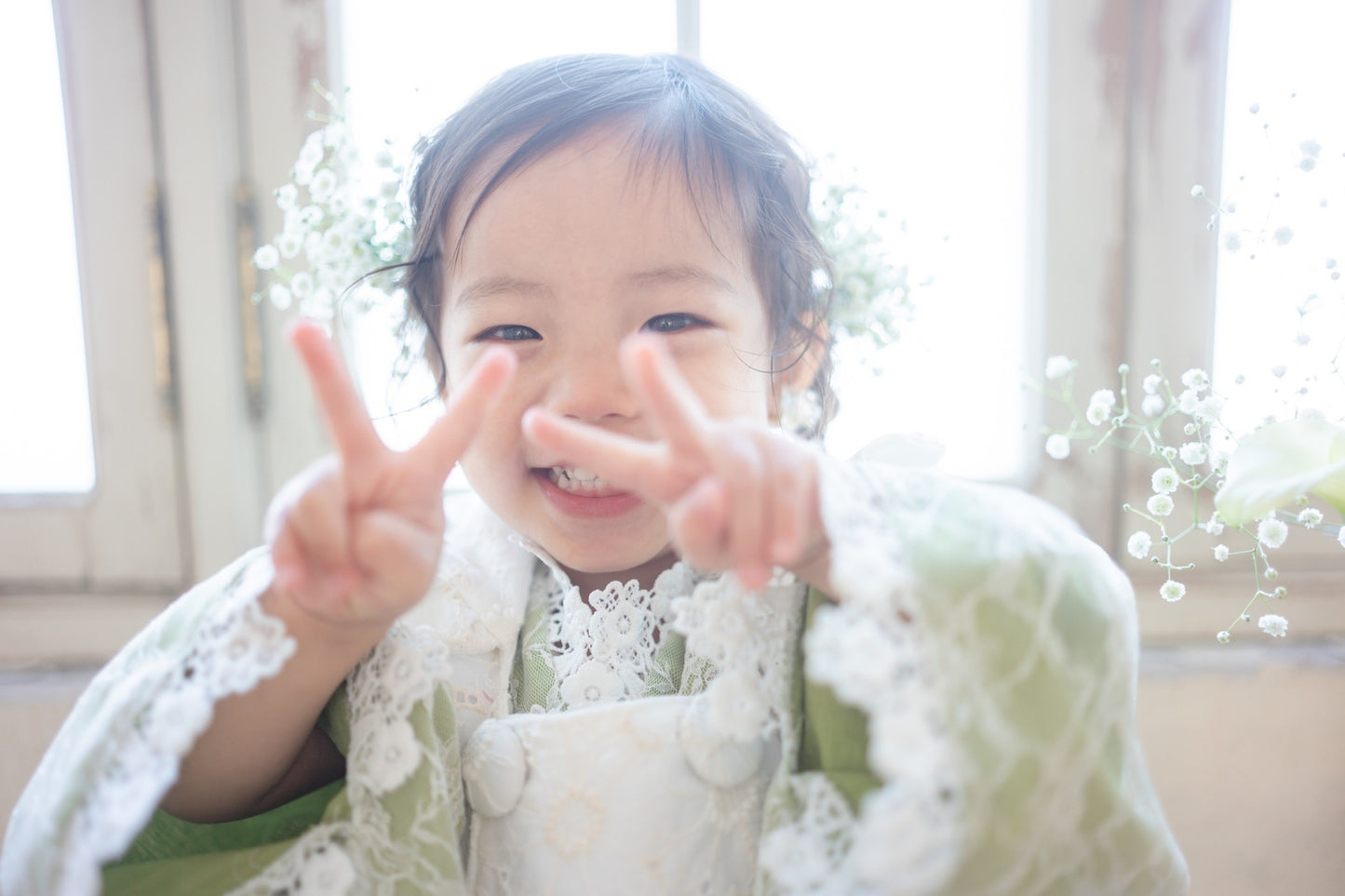 3歳 女の子 七五三着物&リバーシブル被布「Whiteレース」