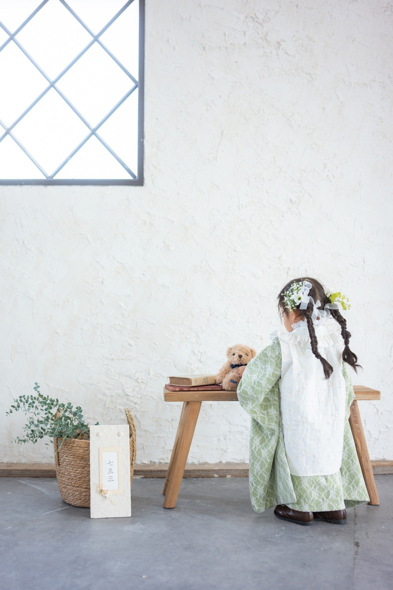 3歳 女の子 七五三着物&リバーシブル被布「Whiteレース」