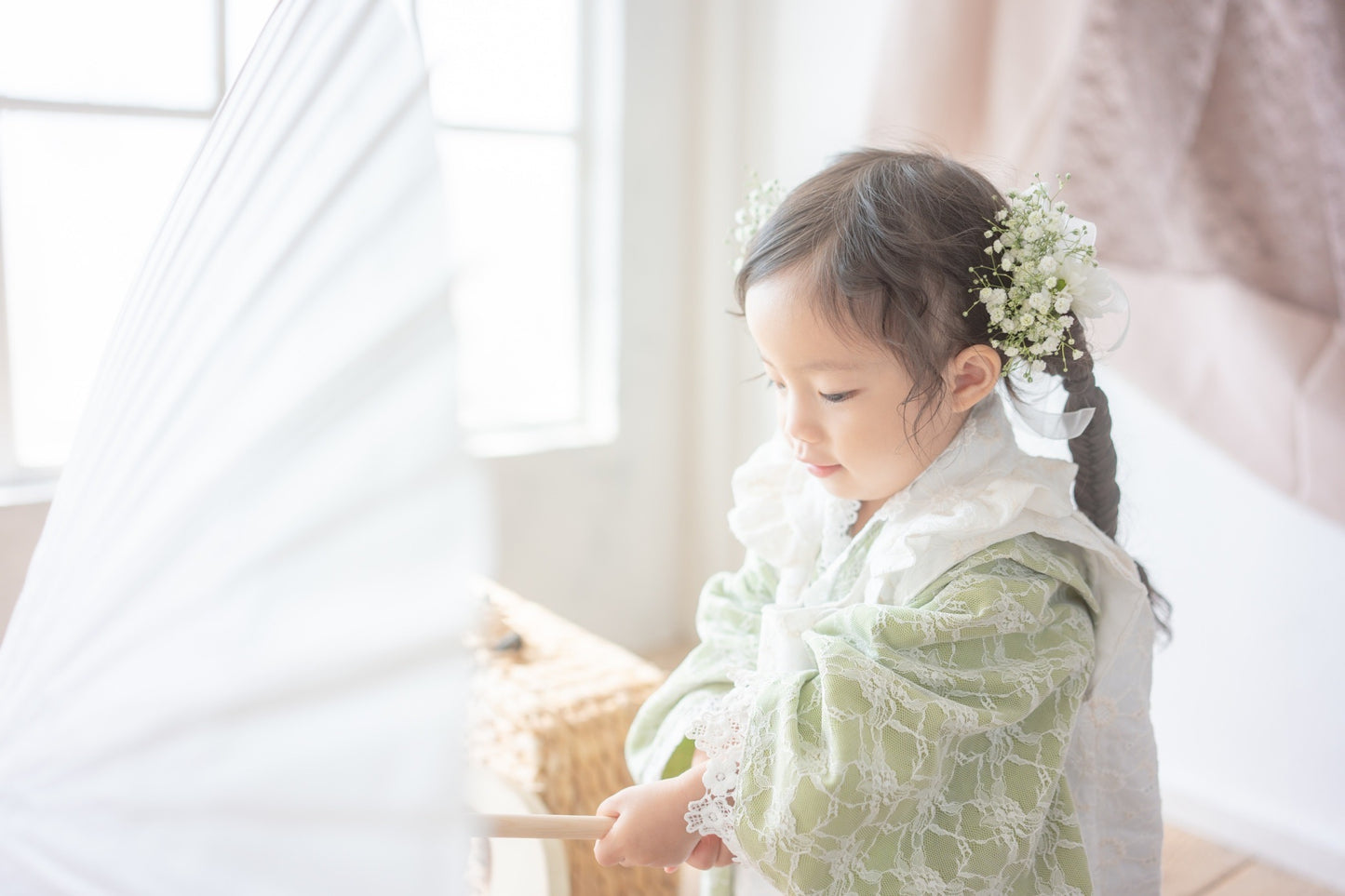 3歳 女の子 七五三着物&リバーシブル被布「Whiteレース」