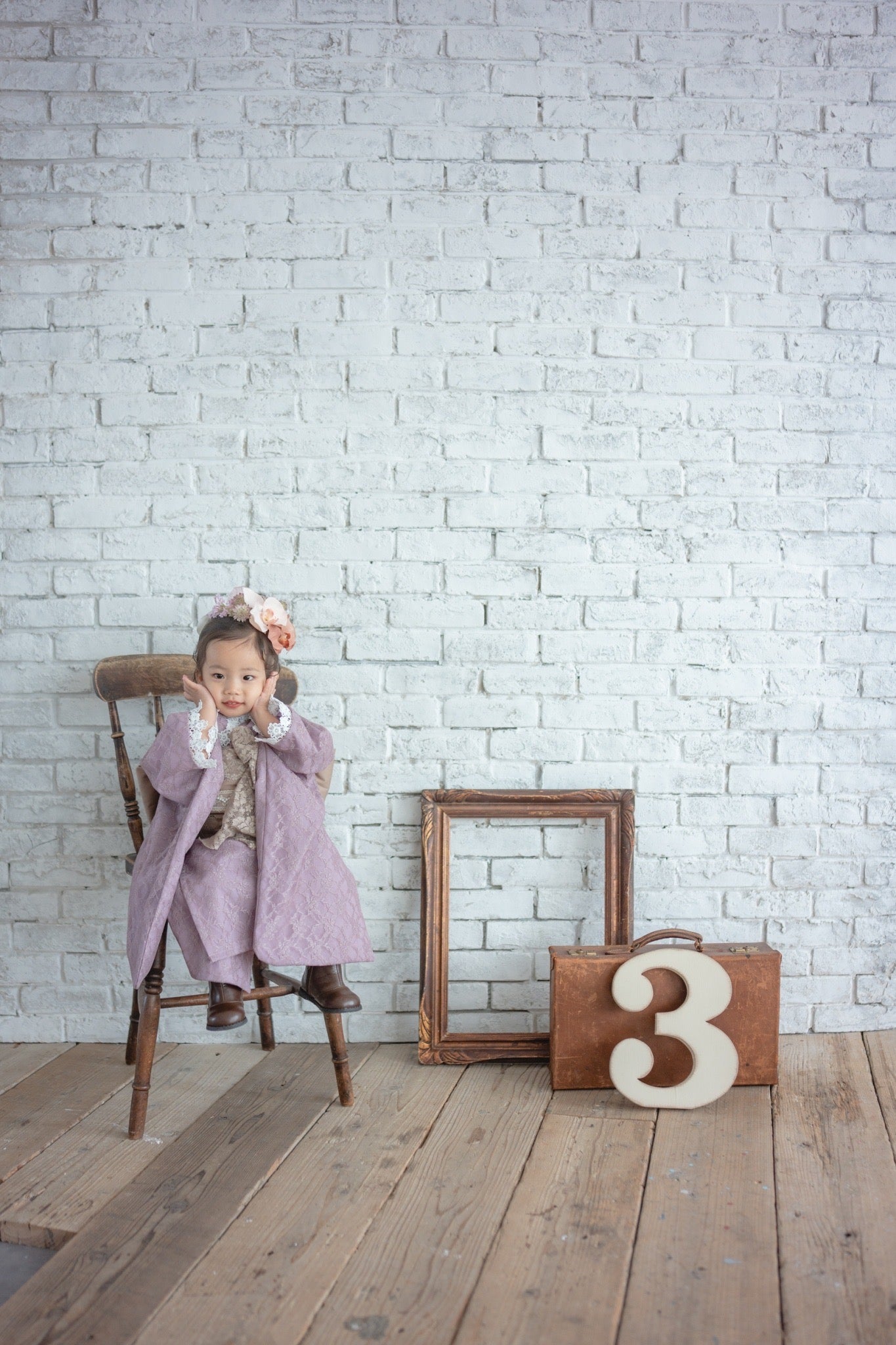 3歳 女の子 七五三着物&リバーシブル被布「Whiteレース」