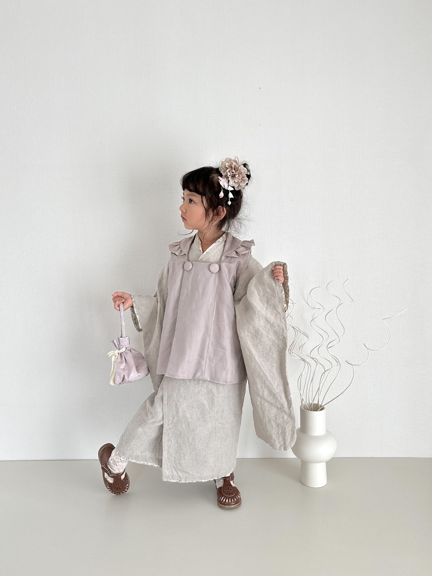 3歳 女の子 レンタル着物「10泊11日」753 リバーシブル被布(リネン)