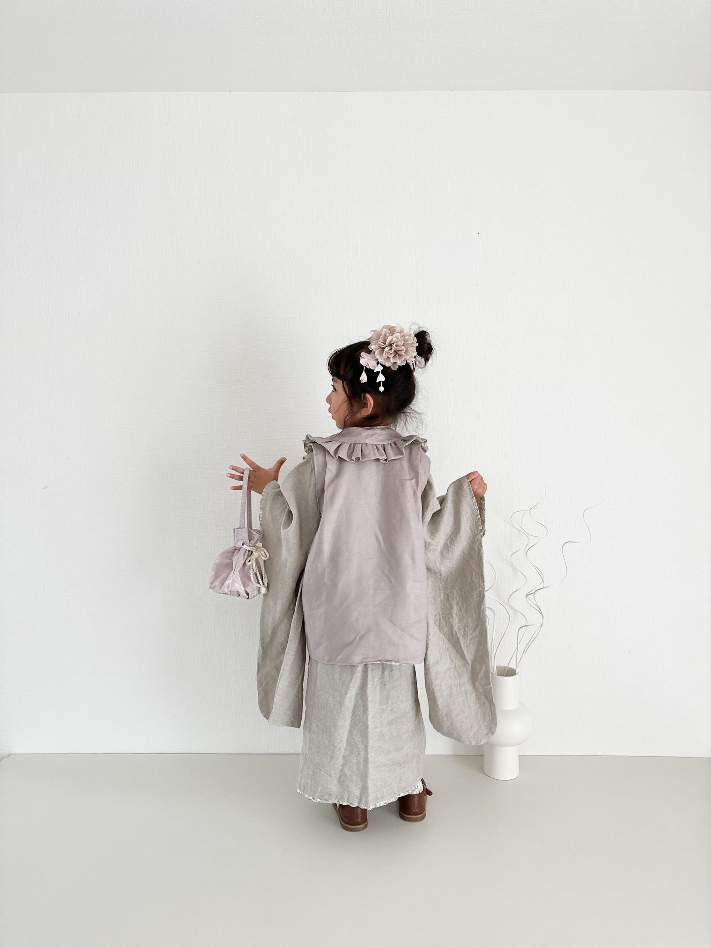 3歳 女の子 レンタル着物「10泊11日」753 リバーシブル被布(リネン)