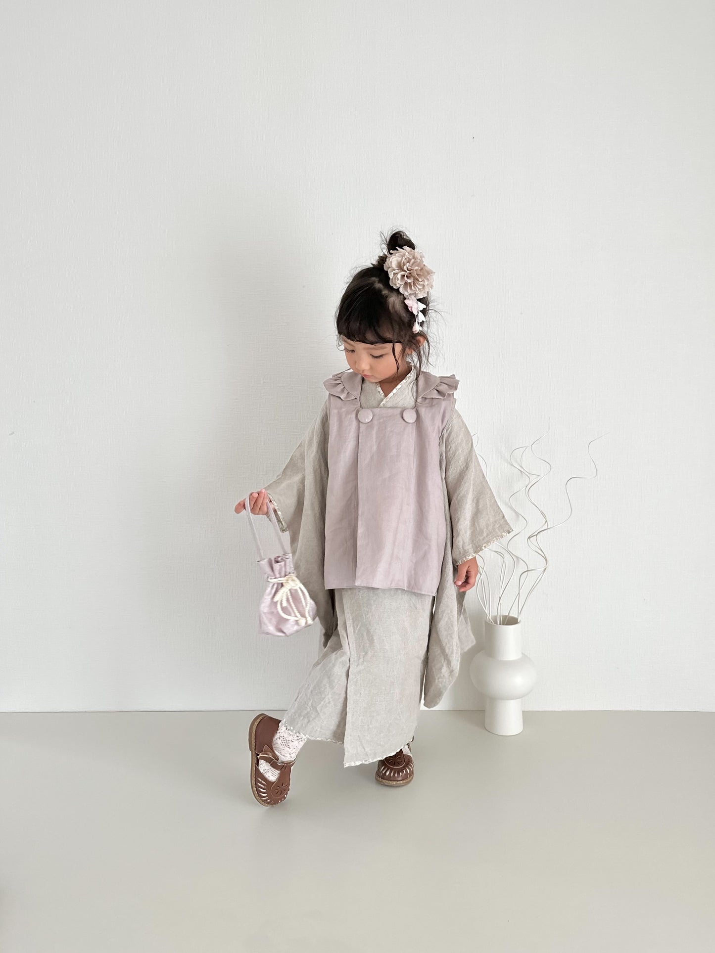 3歳 女の子 レンタル着物「10泊11日」753 リバーシブル被布(リネン)