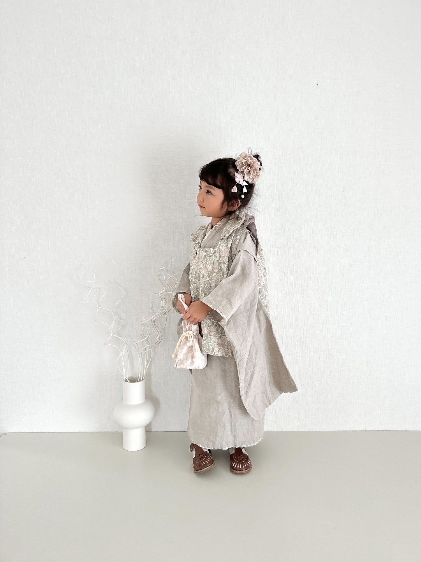 3歳 女の子 レンタル着物「10泊11日」753 リバーシブル被布(リネン)