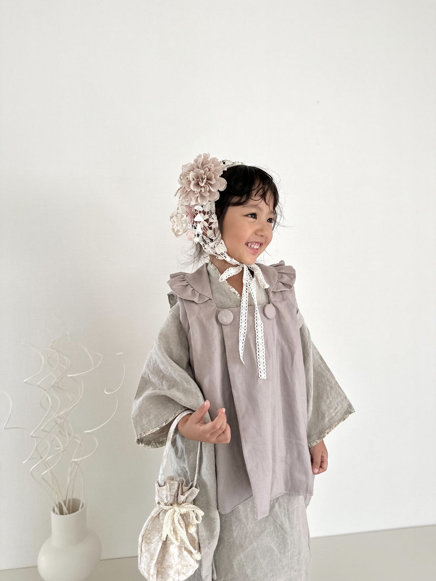 3歳 女の子 レンタル着物「10泊11日」753 リバーシブル被布(リネン)