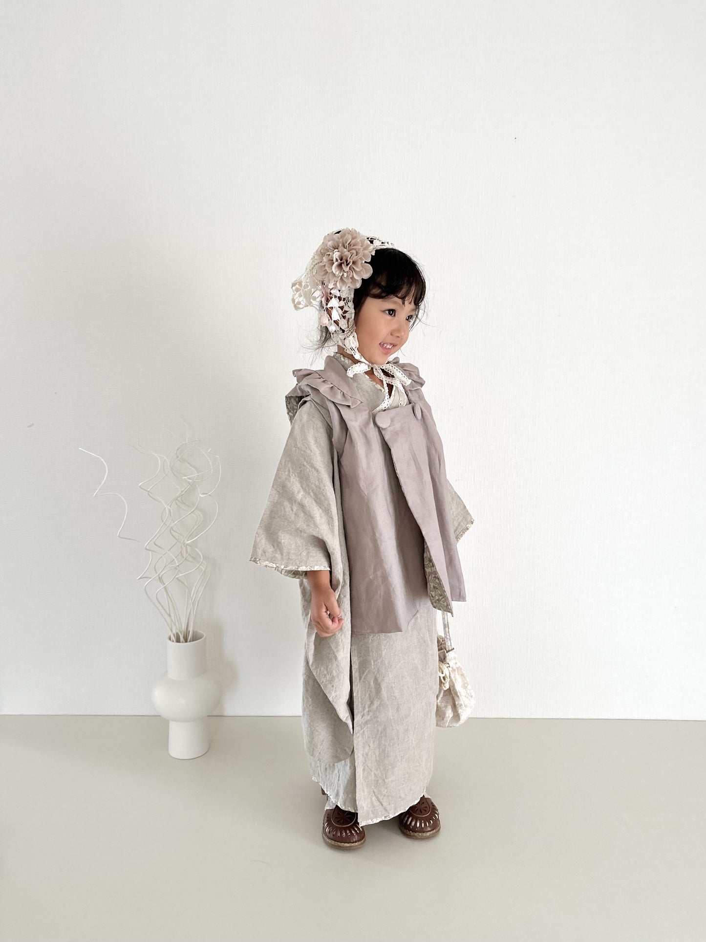 3歳 女の子 レンタル着物「10泊11日」753 リバーシブル被布(リネン)