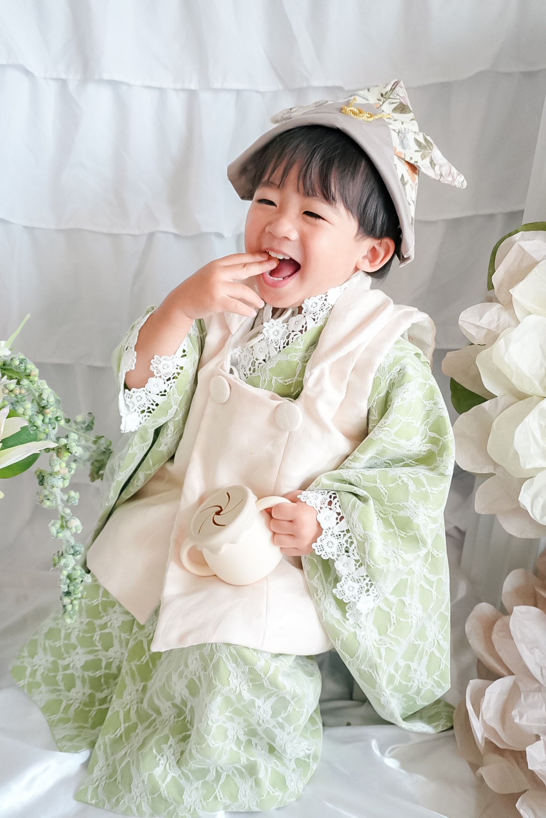 3歳 男の子 レンタル着物「10泊11日」753(Whiteレース)