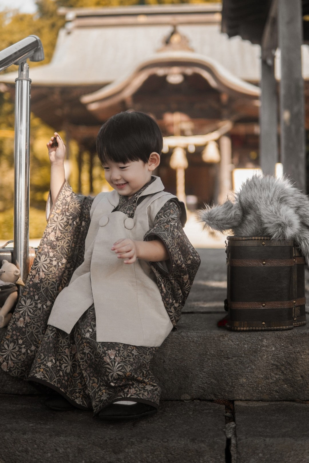 (erika様専用) 3歳 5歳 男の子 レンタル着物「10泊11日」753 リバーシブル被布(Brownモリス)