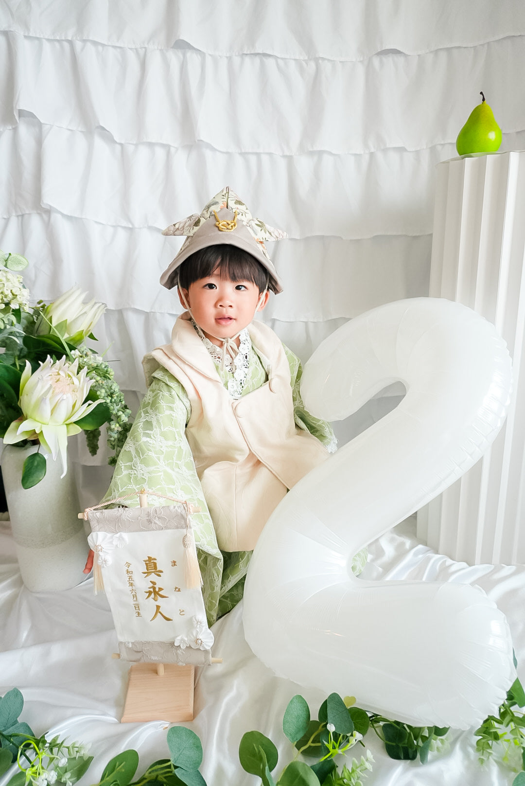 3歳 男の子 レンタル着物「10泊11日」753(Whiteレース)