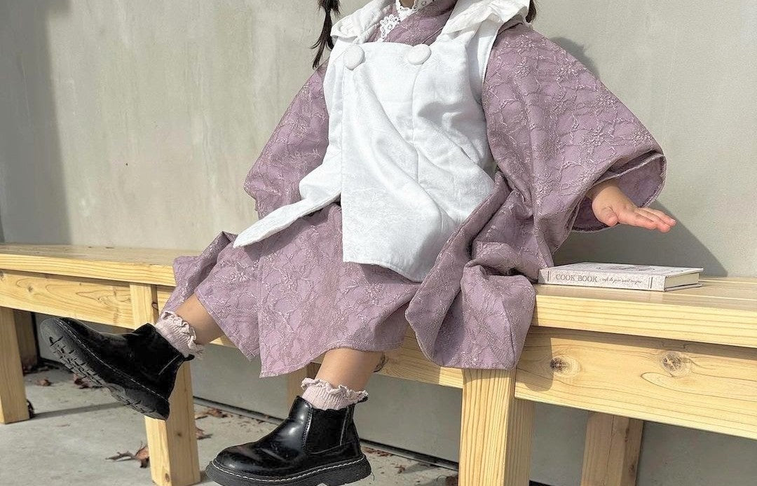 3歳 女の子 レンタル着物「10泊11日」753 リバーシブル被布(レースローズ)