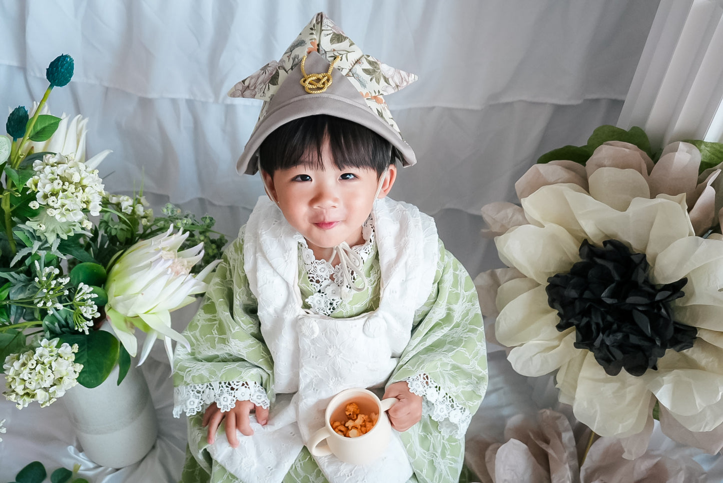 3歳 男の子 レンタル着物「10泊11日」753(Whiteレース)