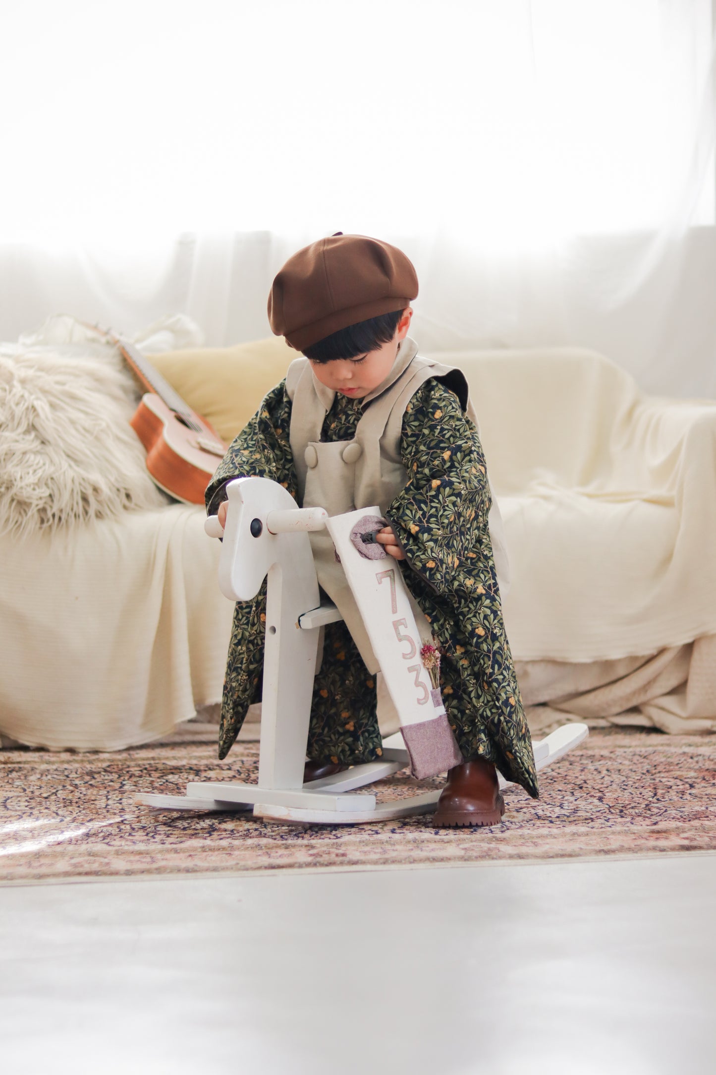 3歳 男の子 レンタル着物「10泊11日」753 リバーシブル被布(Blackモリス)