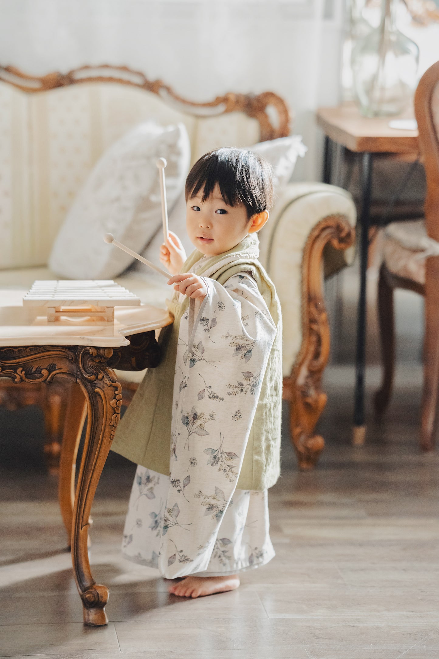 【日曜写真館様 提携レンタル】 3歳 男の子 レンタル着物「4日5日」(Blackモリス)(北欧ボタニカル)