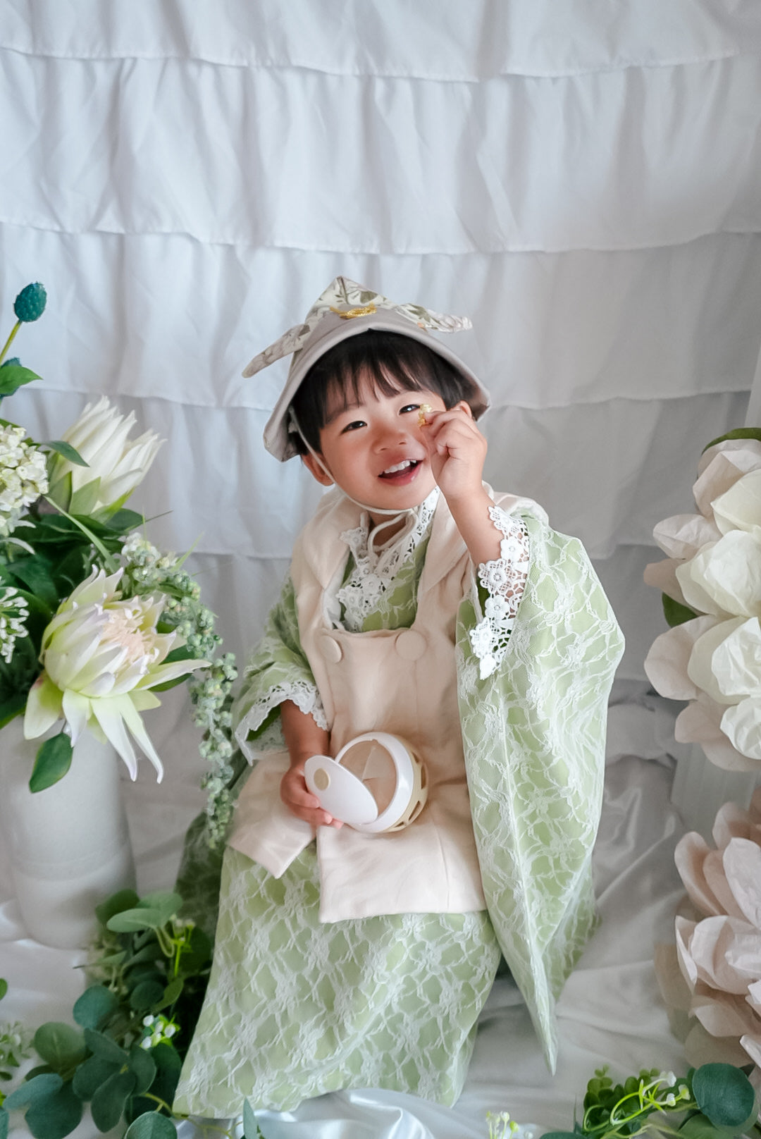 3歳 男の子 レンタル着物「10泊11日」753(Whiteレース)