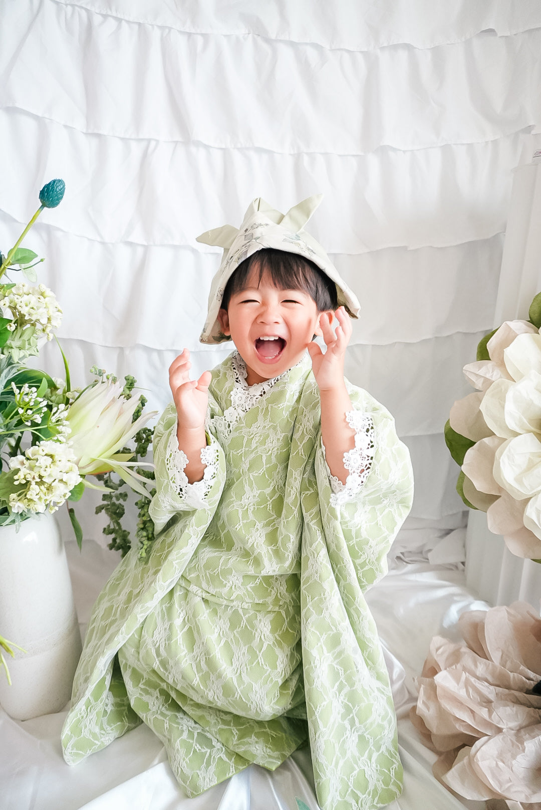 3歳 男の子 レンタル着物「10泊11日」753(Whiteレース)