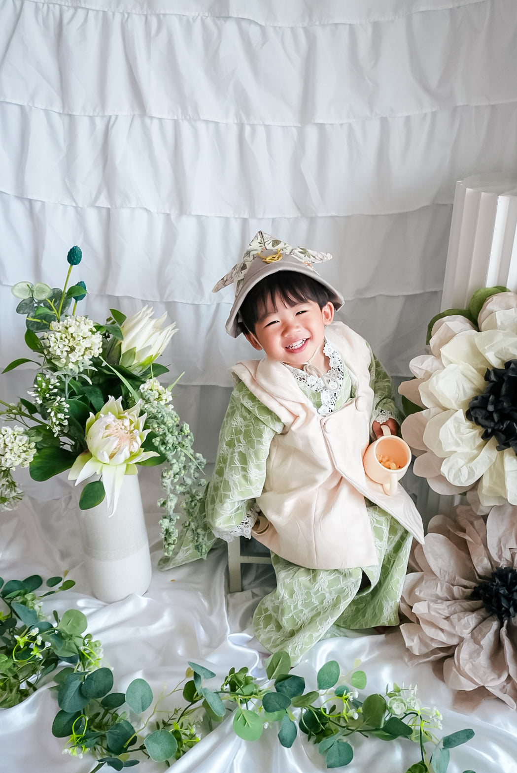 3歳 男の子 レンタル着物「10泊11日」753(Whiteレース)