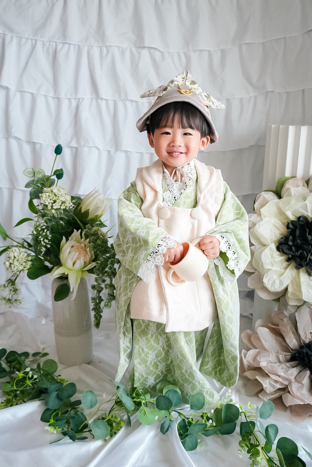 3歳 男の子 レンタル着物「10泊11日」753(Whiteレース)