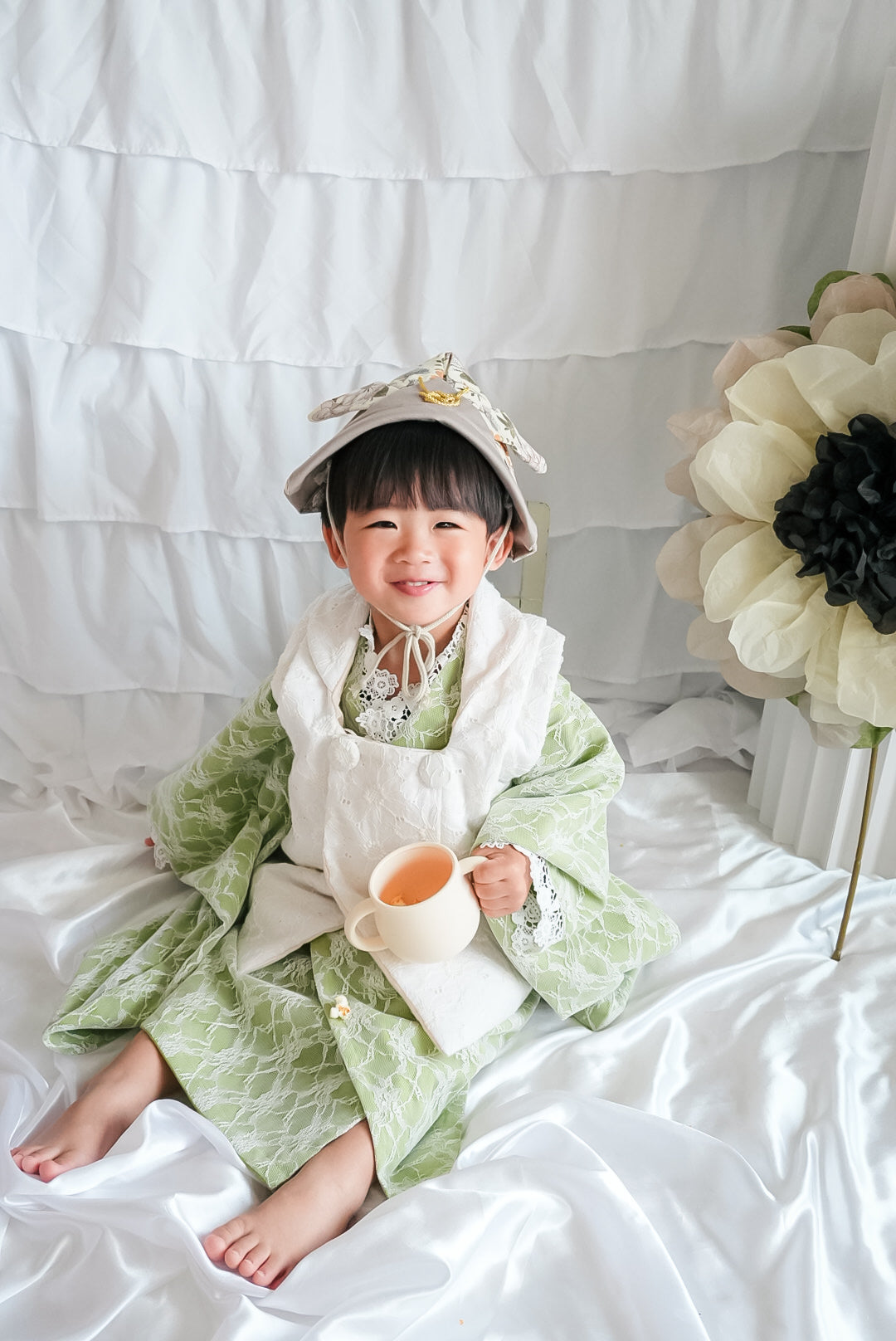 3歳 男の子 レンタル着物「10泊11日」753(Whiteレース)