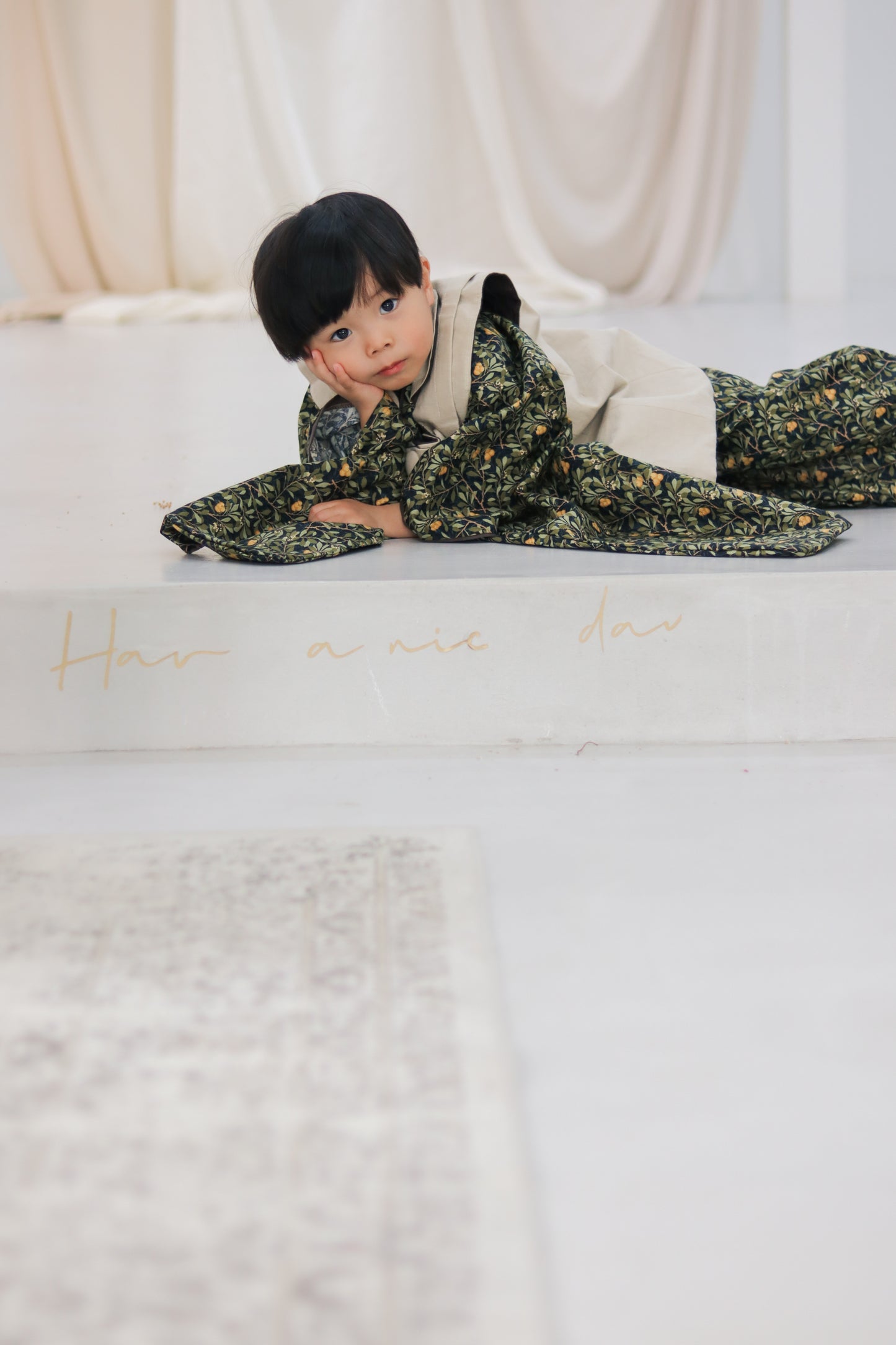 3歳 男の子 レンタル着物「10泊11日」753 リバーシブル被布(Blackモリス)