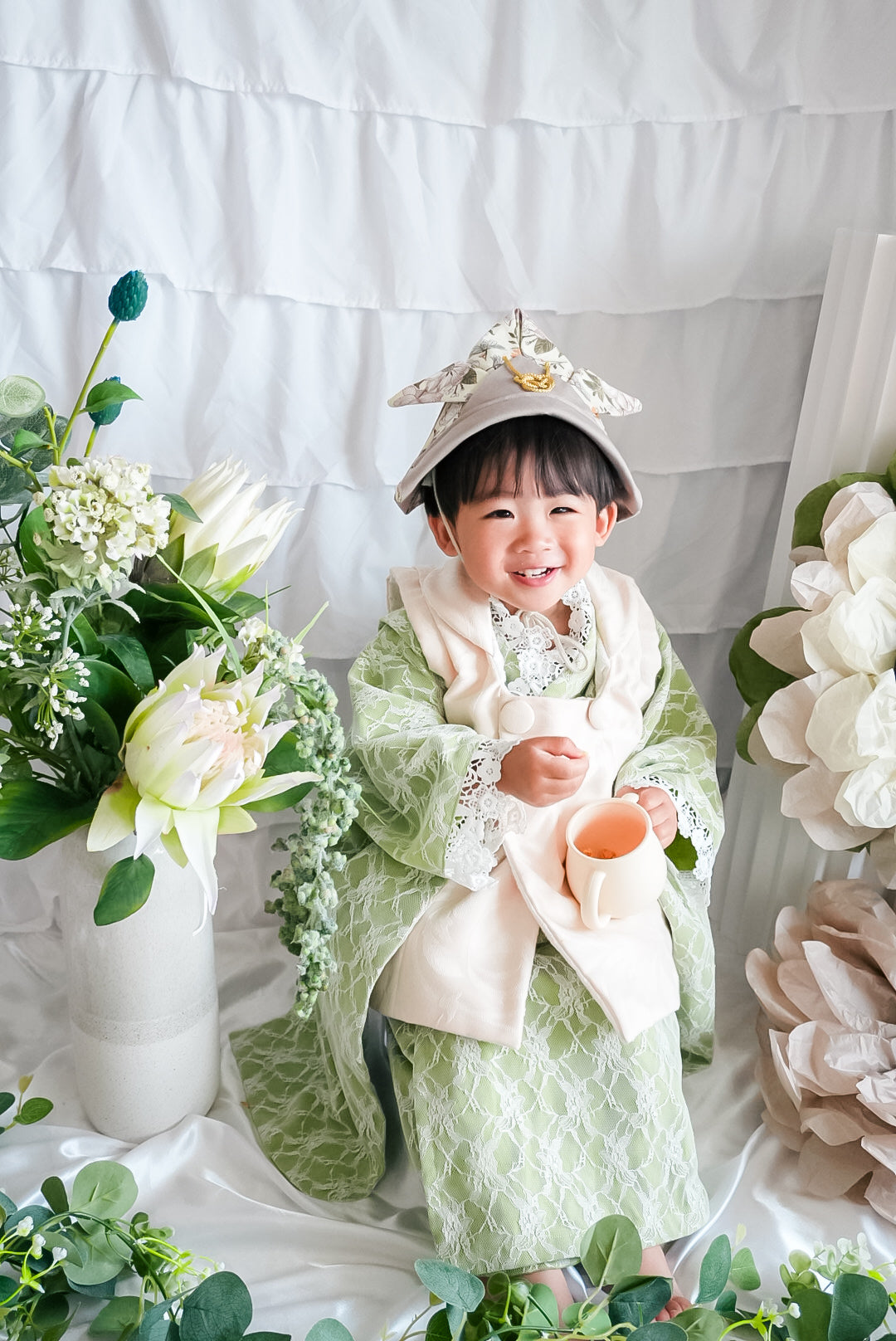 3歳 男の子 レンタル着物「10泊11日」753(Whiteレース)