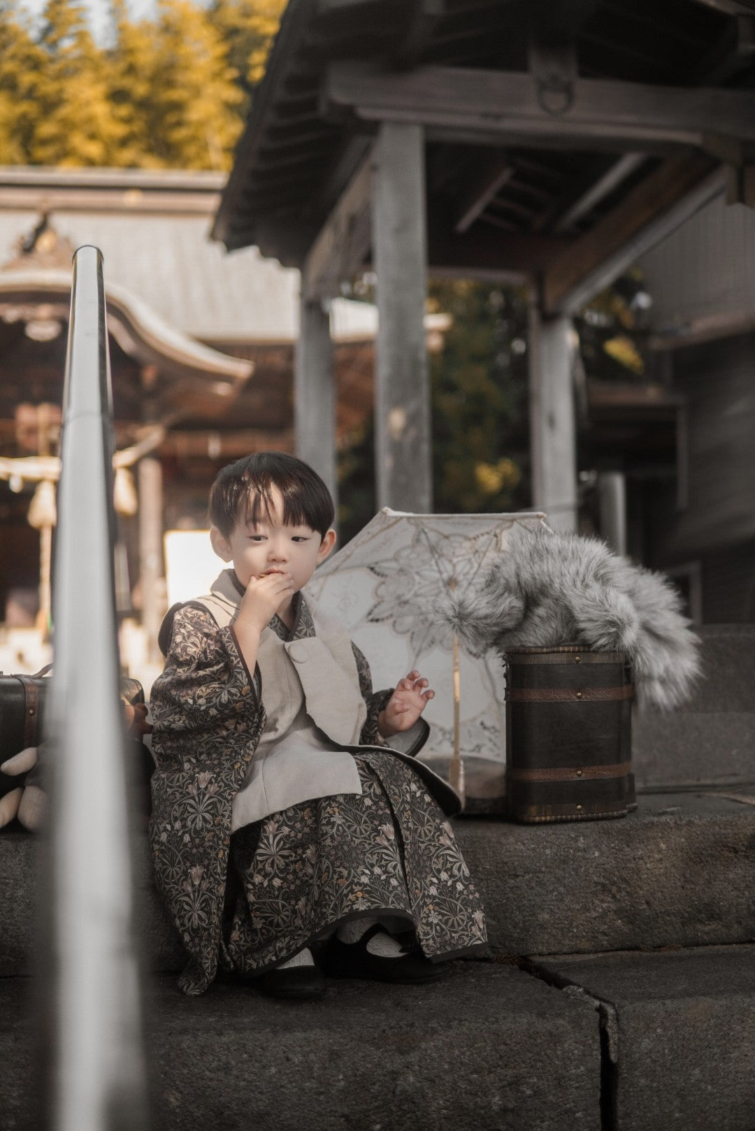 (erika様専用) 3歳 5歳 男の子 レンタル着物「10泊11日」753 リバーシブル被布(Brownモリス)