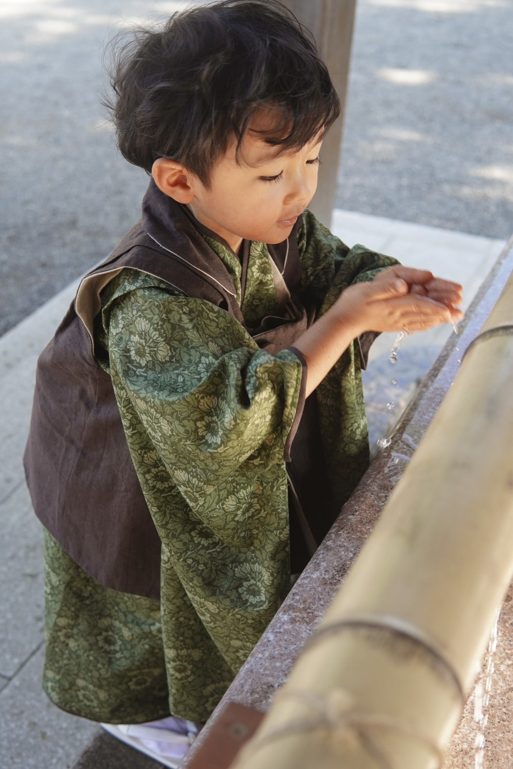 3歳 男の子 レンタル着物「10泊11日」753 リバーシブル被布(Greenモリス)