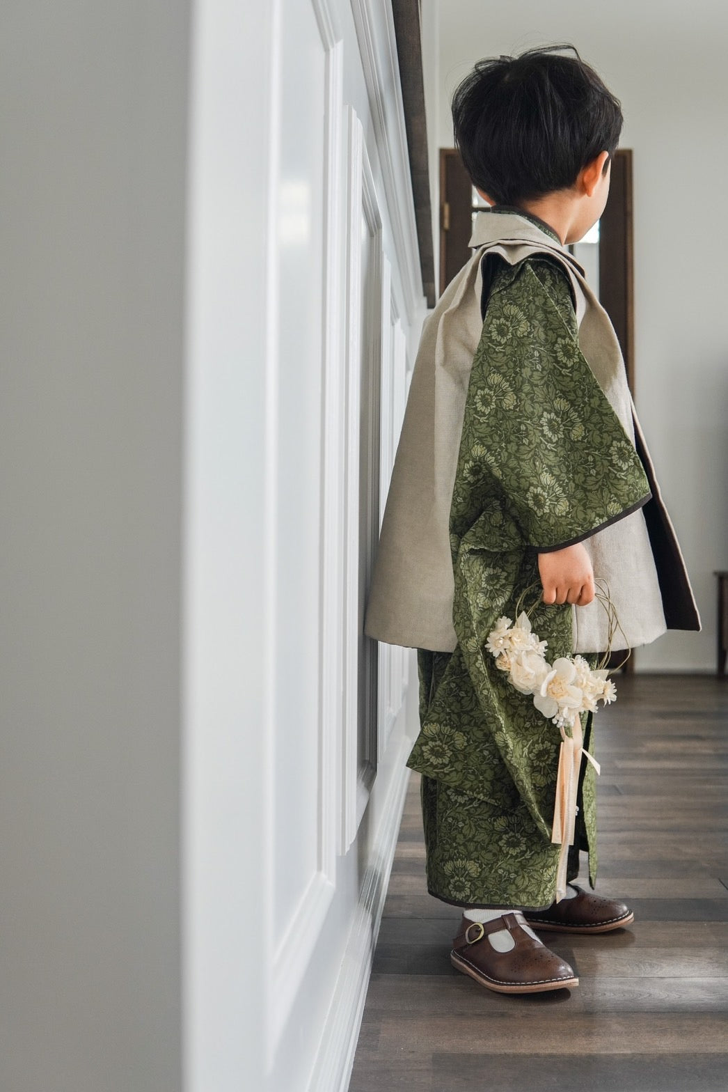 3歳 男の子 レンタル着物「10泊11日」753 リバーシブル被布(Greenモリス)