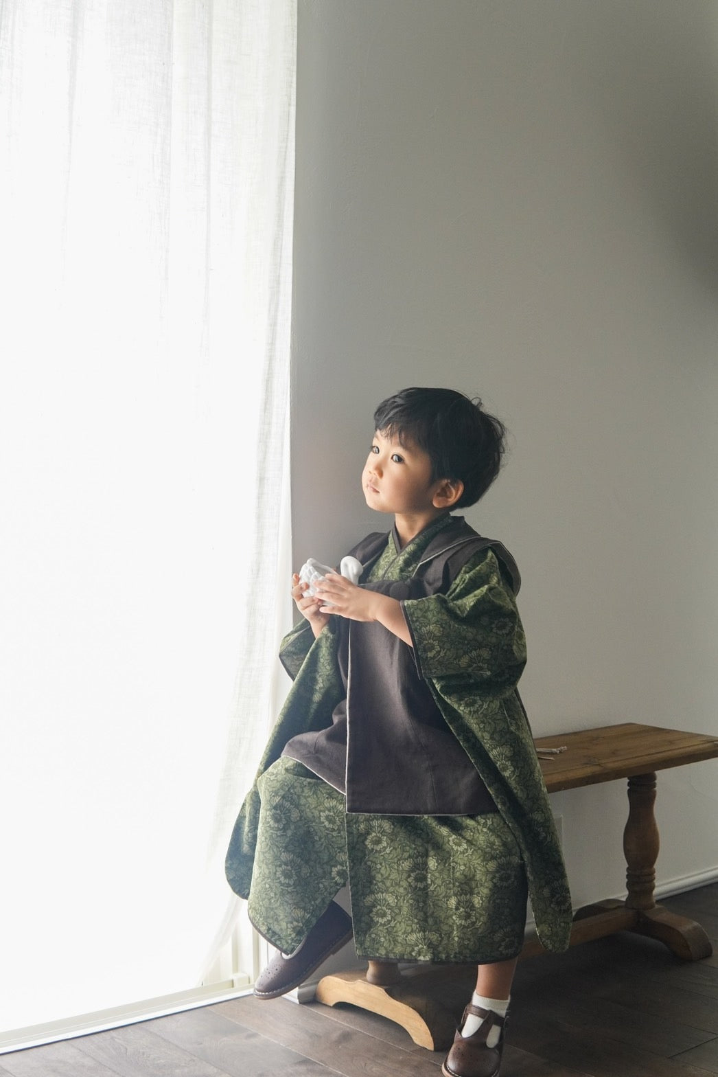 3歳 男の子 レンタル着物「10泊11日」753 リバーシブル被布(Greenモリス)