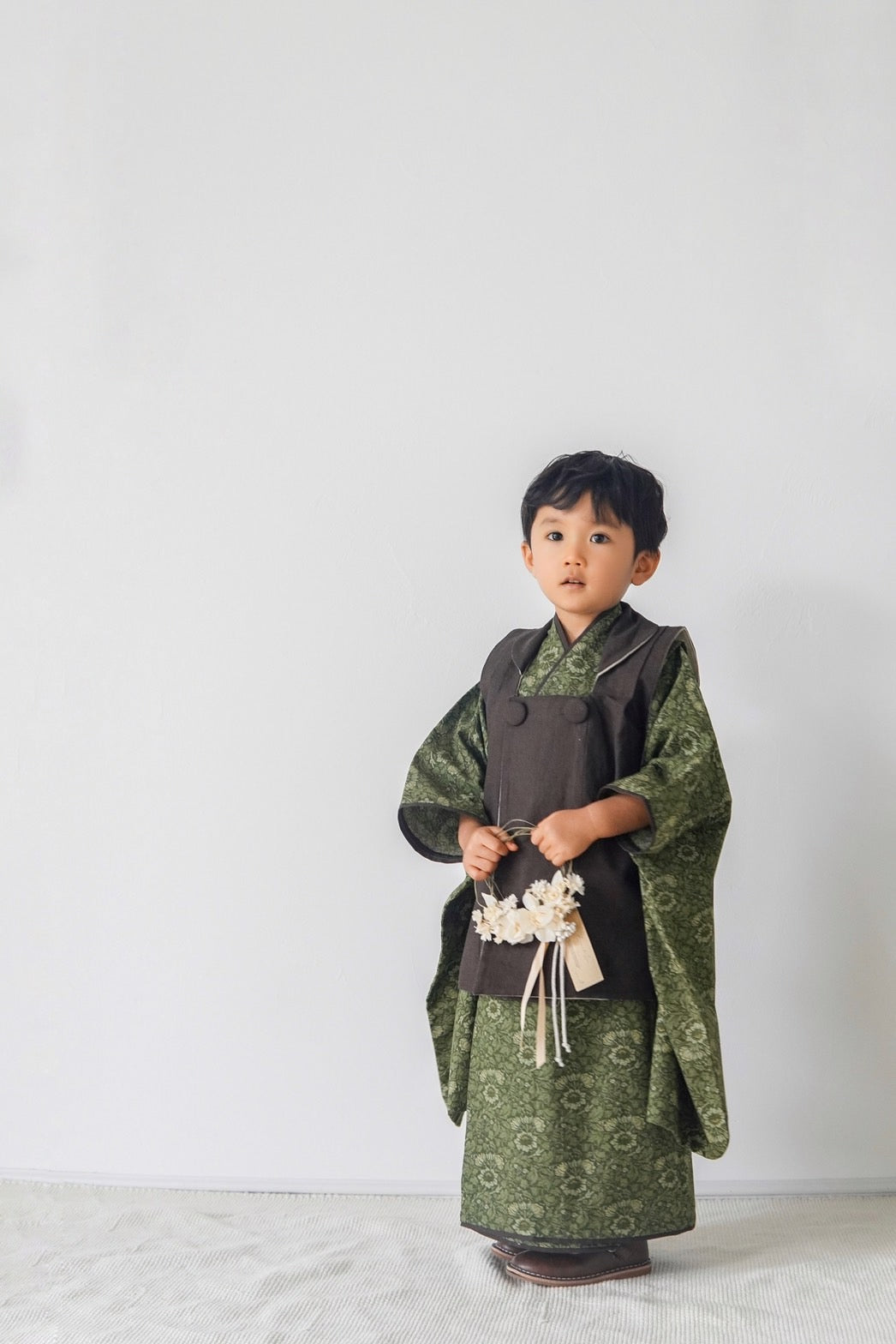 3歳 男の子 レンタル着物「10泊11日」753 リバーシブル被布(Greenモリス)