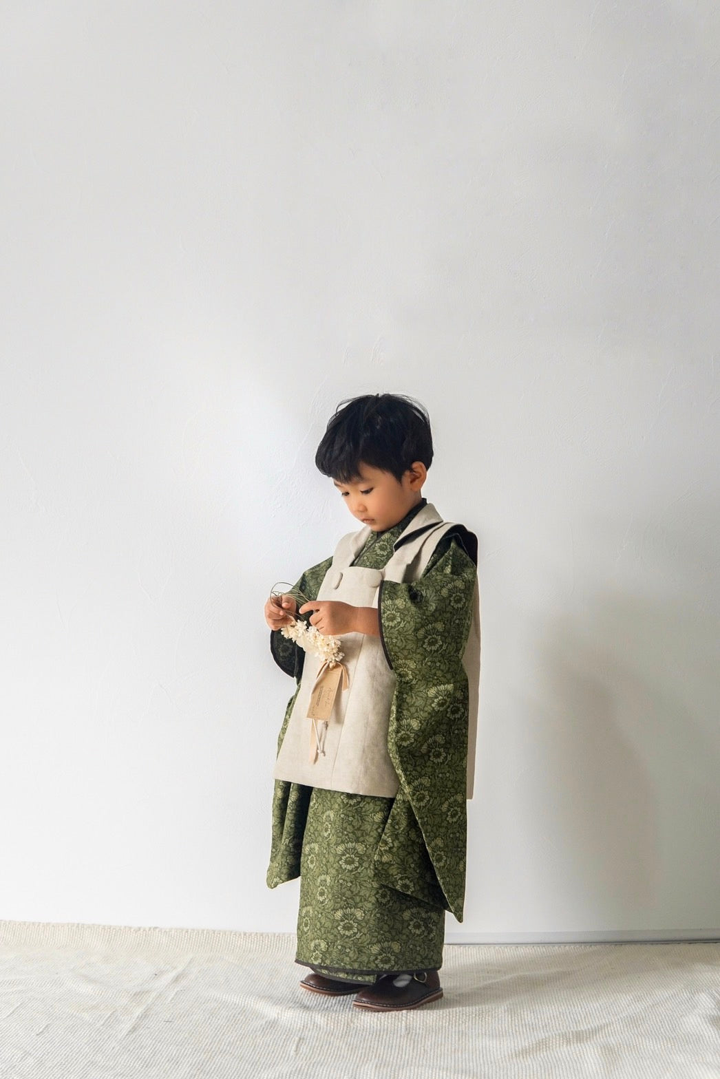 3歳 男の子 レンタル着物「10泊11日」753 リバーシブル被布(Greenモリス)