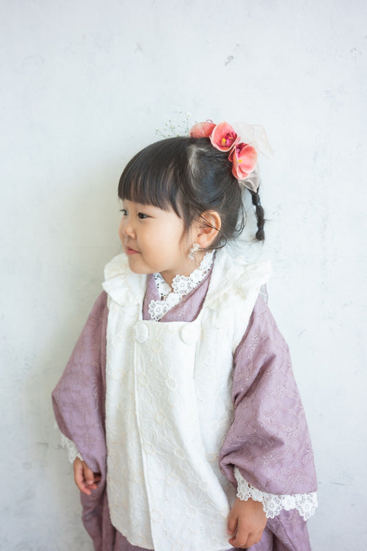 3歳 女の子 七五三着物＆リバーシブル被布「Whiteレース」