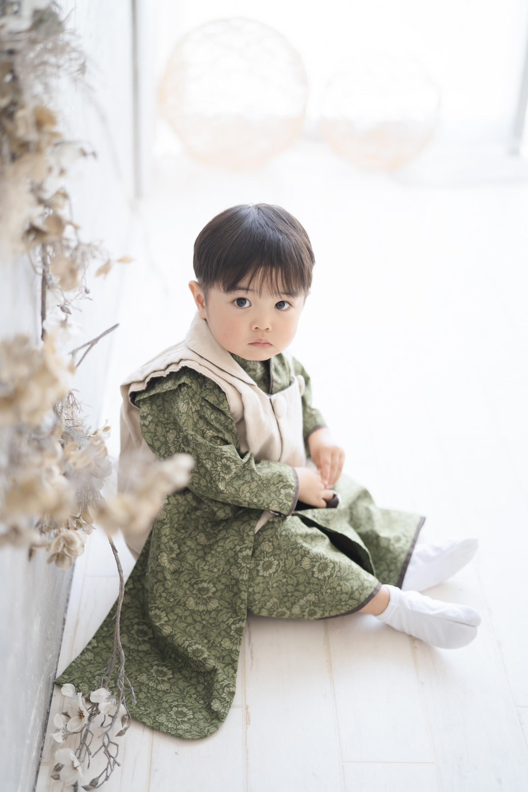 3歳 男の子 レンタル着物「10泊11日」753 リバーシブル被布（Greenモリス）