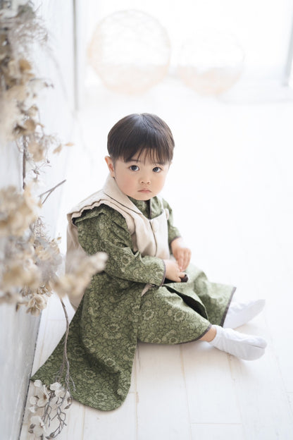 3歳 男の子 レンタル着物「10泊11日」753 リバーシブル被布（Greenモリス）