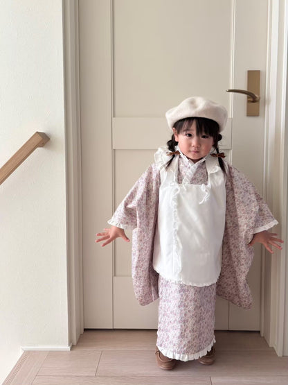 3歳 女の子 レンタル着物「10泊11日」753 リバーシブル被布（リバティ苺柄）