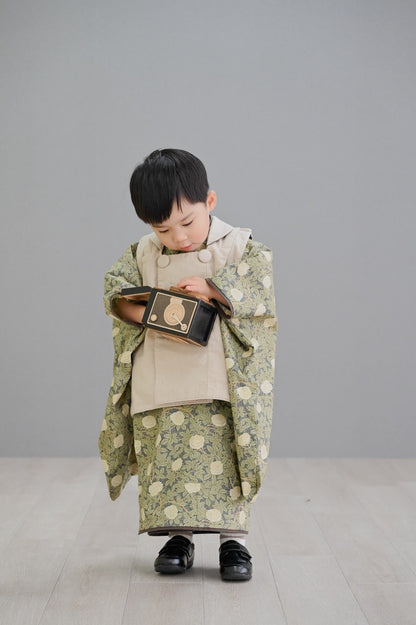 モリス柄 子供着物&リバーシブル被布 七五三 3歳 男の子 753 キッズ 浴衣