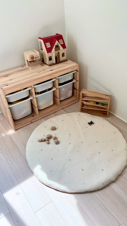 【ふとん職人のベビーマット】カスミソウ刺繍 イブル 出産祝い 丸型 円形 直径100cm