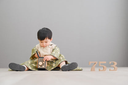 モリス柄 子供着物&リバーシブル被布 七五三 3歳 男の子 753 キッズ 浴衣