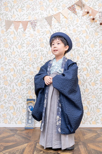 5歳 男の子 レンタル着物「10泊11日」リバーシブル羽織 袴（モリス ゴールデンリリー）