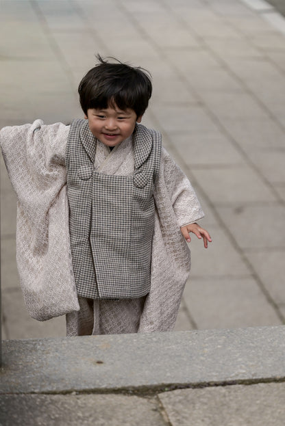 3歳 男の子 レンタル着物「10泊11日」753 リバーシブル被布（淡色レース）