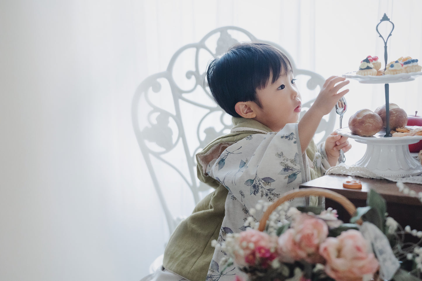 北欧ボタニカル柄 子供着物＆リバーシブル被布 七五三 3歳 男の子 女の子 753 キッズ 浴衣