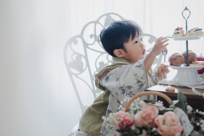 北欧ボタニカル柄 子供着物＆リバーシブル被布 七五三 3歳 男の子 女の子 753 キッズ 浴衣
