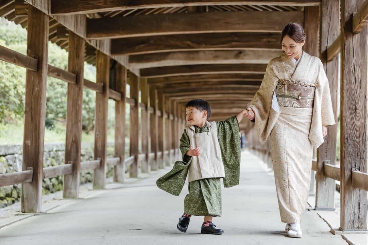 3歳 男の子 レンタル着物「10泊11日」753 リバーシブル被布（Greenモリス）