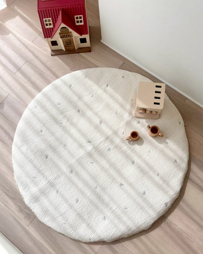 【ふとん職人のベビーマット】カスミソウ刺繍 イブル 出産祝い 丸型 円形 直径100cm