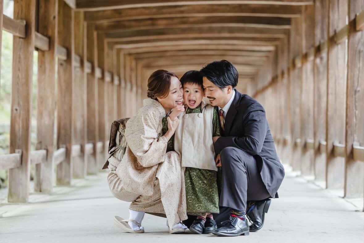 3歳 男の子 レンタル着物「10泊11日」753 リバーシブル被布（Greenモリス）