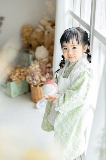 3歳 女の子 レンタル着物「10泊11日」753 リバーシブル被布（レースピスタチオ）