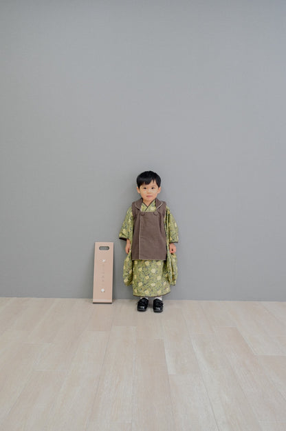 モリス柄 子供着物&リバーシブル被布 七五三 3歳 男の子 753 キッズ 浴衣