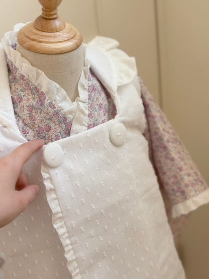3歳 女の子 レンタル着物「10泊11日」753 リバーシブル被布（リバティ苺柄）