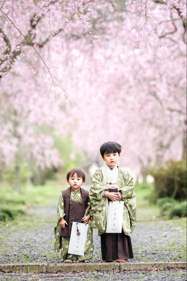 モリス柄 子供着物&リバーシブル被布 七五三 3歳 男の子 753 キッズ